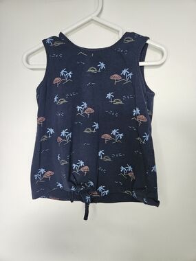 5/20$ 🩷Tag Kids Navy Blue Palm Tree Beach Print Tie Front Tank Top 7🩷